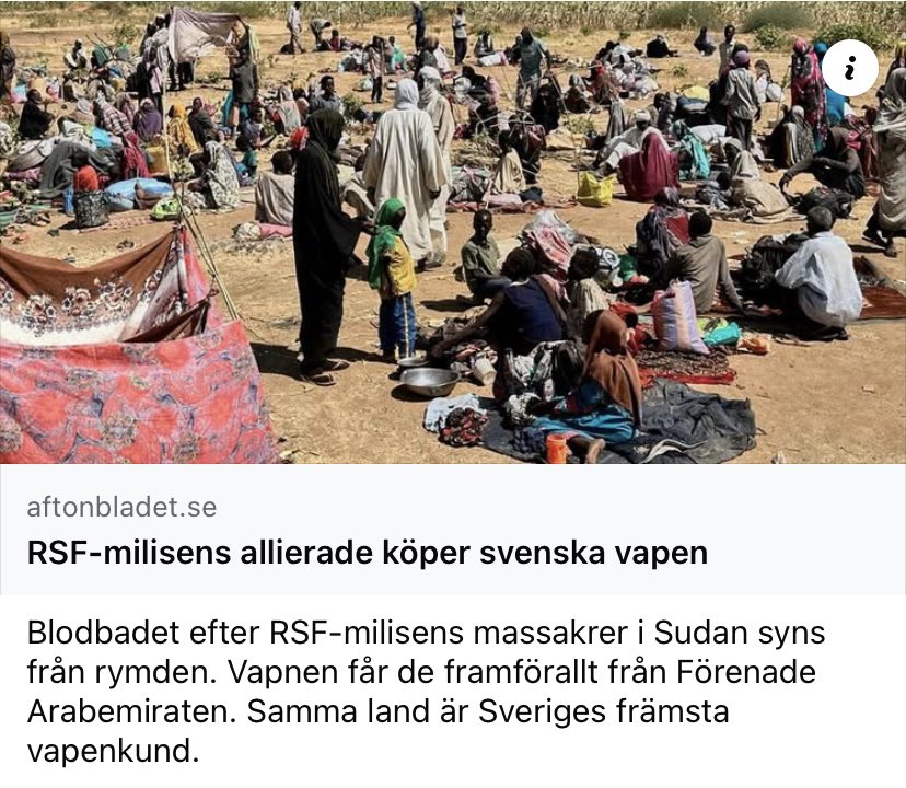 Antalet mördade civila i Sudan är så stort att det syns från rymden! Men regeringen tycker att vår vapenhandel kan fortsätta som om inget hänt. Vapenhandeln med Israel har också fortsatt som förut, trots folkmordet i Gaza 😢
