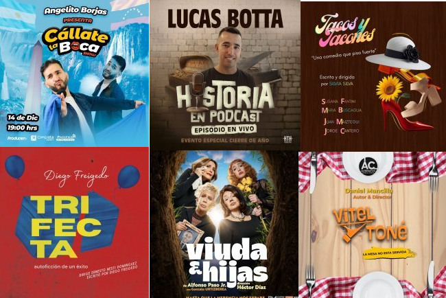 #Teatro 🎭 Opciones para disfrutar la cartelera porteña

✍️ Angelito Borjas en #CallateLaBoca en el #TeatroPicadilly
✍️ Lucas Botta lleva <a href="/histenpodcast/">Historia en Podcast</a> al <a href="/PaseoLaPlazaOK/">Paseo La Plaza</a> 
✍️ #TacosYTacones en el #TeatroBuenosAires
✍️ Diego Freigedo en #TRIFECTA en el #TeatroPremier
✍️