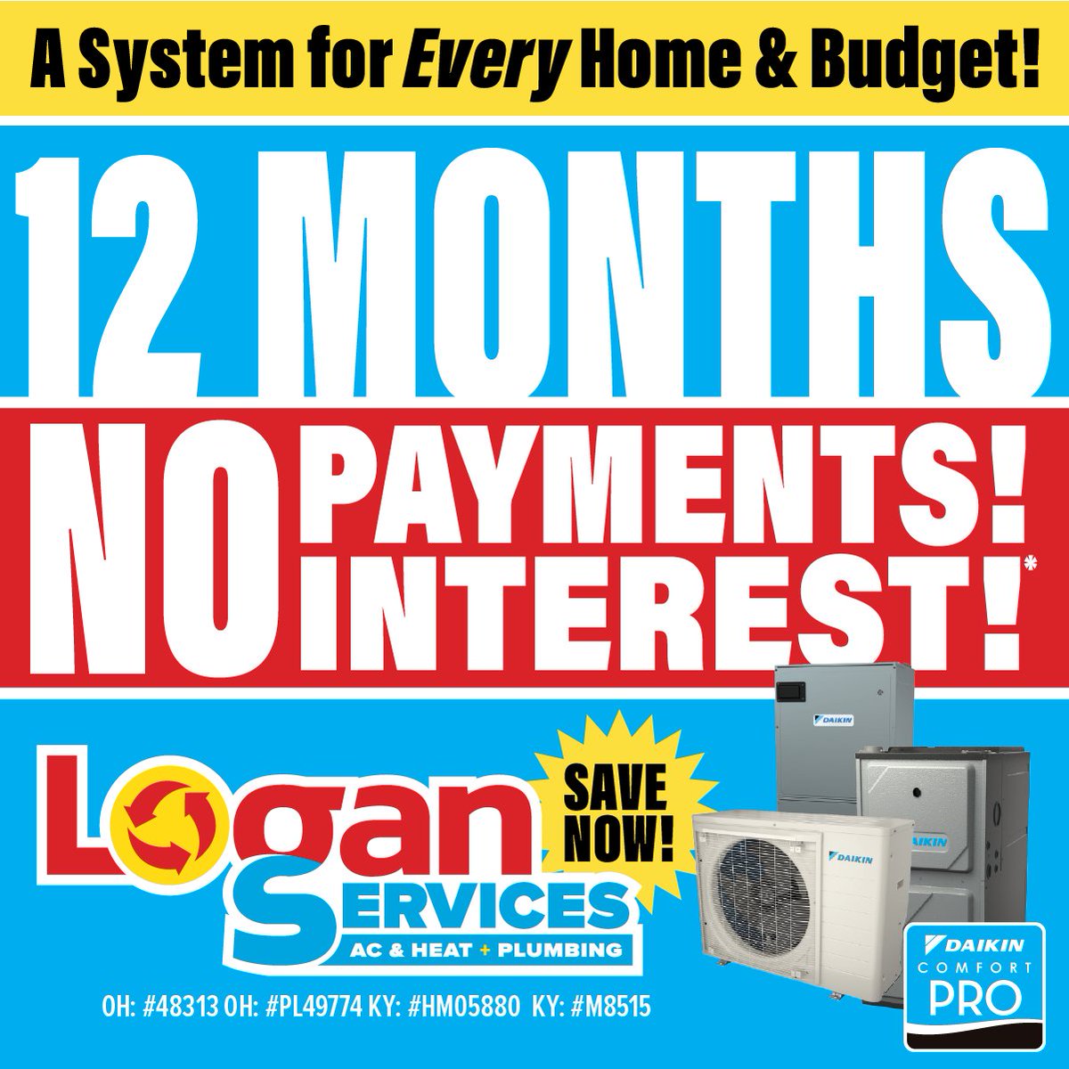 Experience total home comfort with a new Daikin system! 🏠 
For a limited time, take advantage of 12 months without any payments OR interest. Don’t wait – book your free estimate NOW! ✅ 
 
#hvac #homecomfort #savings #daikin #ohiohomes