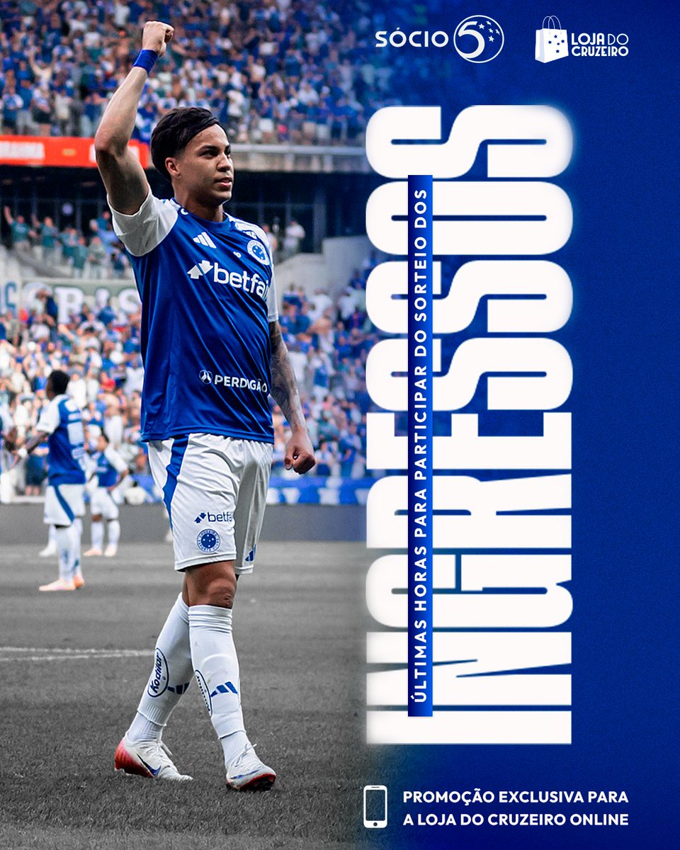 lojadocruzeiro's tweet photo. ÚLTIMAS HORAS PARA PARTICIPAR DO SORTEIO! 💙🦊
É Sócio 5 Estrelas e quer garantir um par de ingressos para Cruzeiro x Fluminense no próximo domingo?
🛒 Em compras acima de R$300 o Sócio 5 Estrelas já estará concorrendo! Vem apoiar a Raposa vestindo o #MantoAzul! https://t.co/Wjo65xkhww