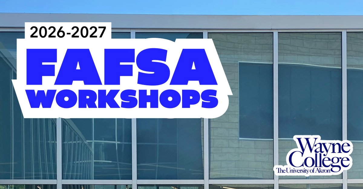 UA_WayneCollege's tweet photo. Join us for a FAFSA Workshop tomorrow, Friday, Nov. 7 from 11-1 in Room A-133 in the Main Building. Our Student Services counselors are here to help you navigate the website and complete the free application. Contact Student Services: 330-684-8900 or email waynessc@uakron.edu. https://t.co/SvrXLVS1gG