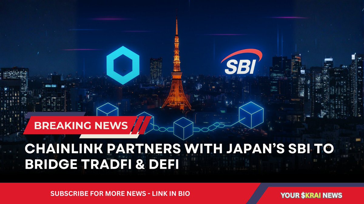 EnKryptedAI's tweet photo. 🚨 Breaking: Chainlink has partnered with SBI Digital Markets — the digital arm of Japan’s SBI Group — to bring traditional finance onto blockchain using Chainlink’s CCIP.

This move could accelerate institutional adoption in Japan and fuel the global tokenization wave. 🌍🔗

For more crypto news, subscribe 👇
 https://t.co/ZcN6hvfc3U

#Chainlink #CCIP #SBI #DeFi #TradFi #CryptoNews #Blockchain #Tokenization #Web3 #CryptoJapan