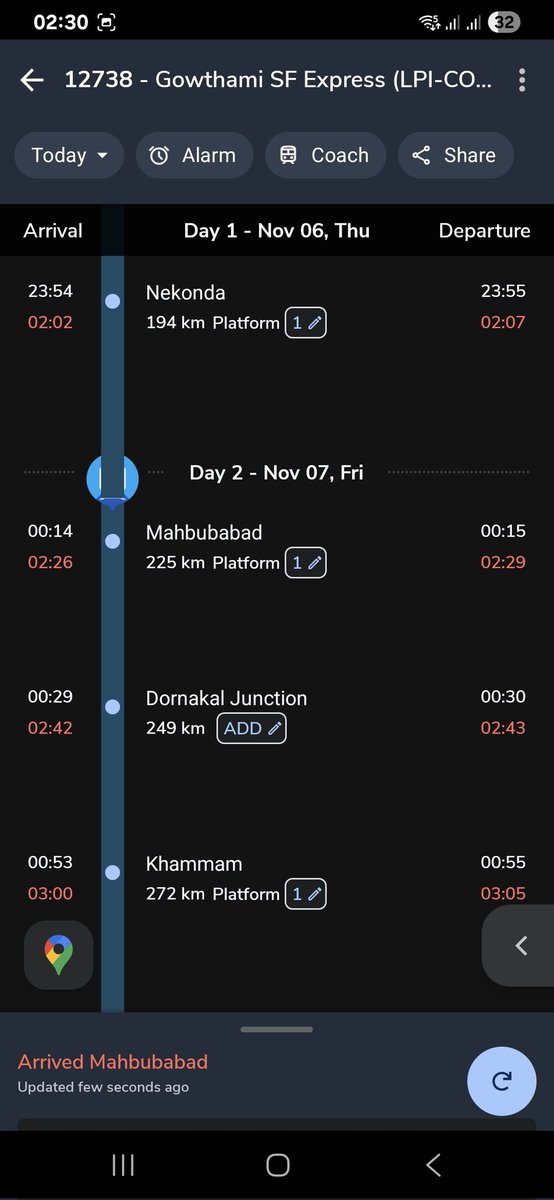 satishkumar8899's tweet photo. @IRCTCofficial @SCRailwayIndia @drmsecunderabad #12738 
DOJ 06nov25, Train 12738 started from source with 1hr delay, now it is 2hr15min delay....no action taken for covering up delay https://t.co/gcksJYqCmc