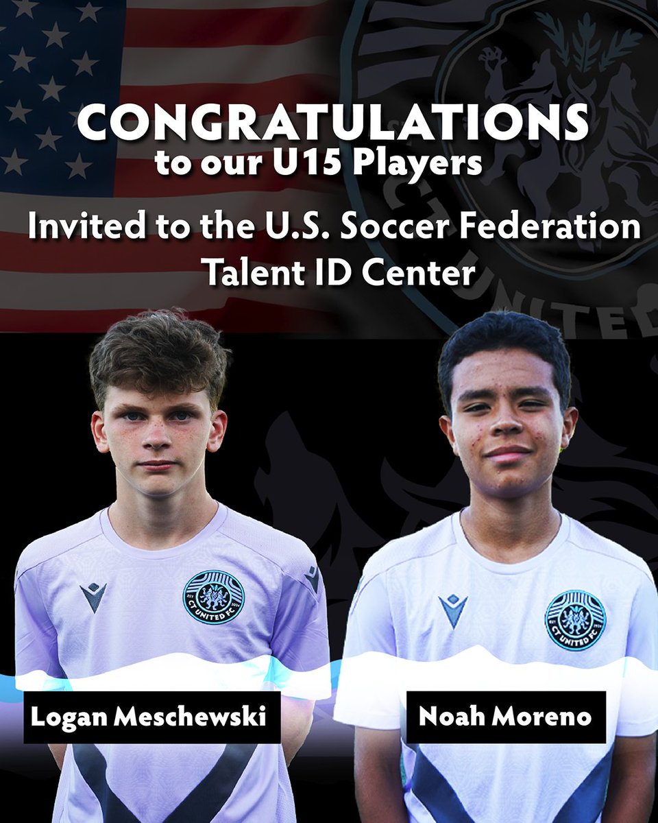 ctunited's tweet image. Two more from CT United Academy U15s are headed to the U.S. Soccer Talent ID Center 💪
Congrats and good luck to Noah Moreno &amp;amp; Logan Meschewski!
#CTUnitedFC #CTUnitedAcademy