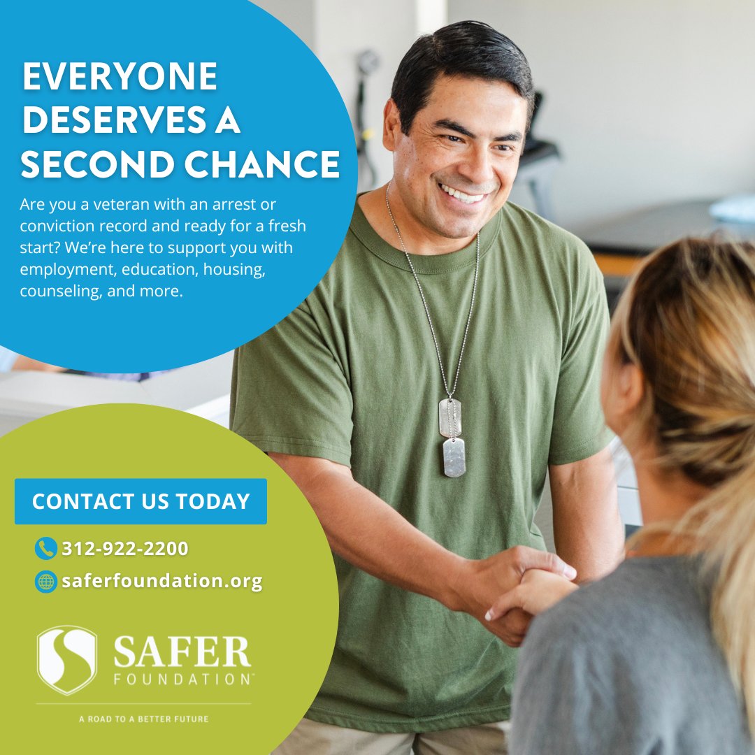 Are you a veteran with an arrest or conviction record? If you're looking for employment, education, counseling, housing, or other support services, you are not alone. We're here to help you every step of the way.
🌐 Visit saferfoundation.org 
📞 Call 312-922-2200