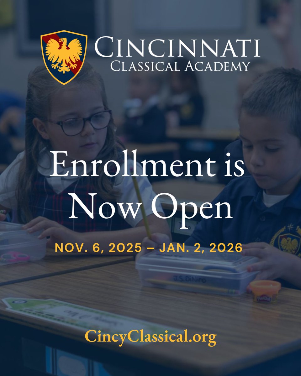 Cincinnati Classical Academy’s application process for students entering grades K-9 in the 2026-27 school year is now open! Apply Here: cincyclassical.org/enrollment-pro…