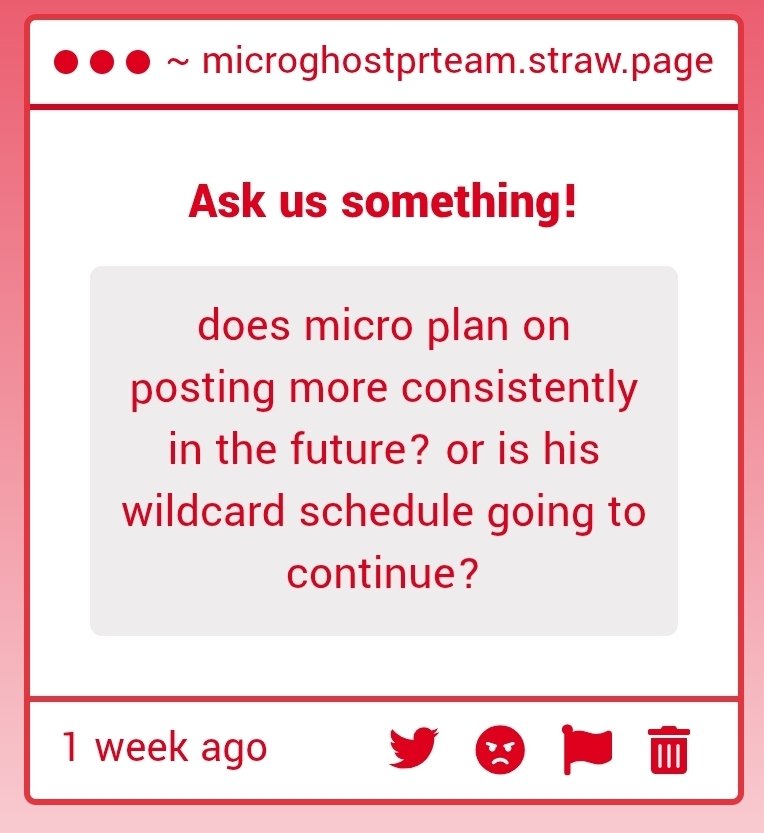 i would say plan on his wildcard schedule continuing for now, however, he does make sporadic announcements in his discord server, so if y'all are interested in those, the link's in the strawpage in our bio 🩷 - 🌺