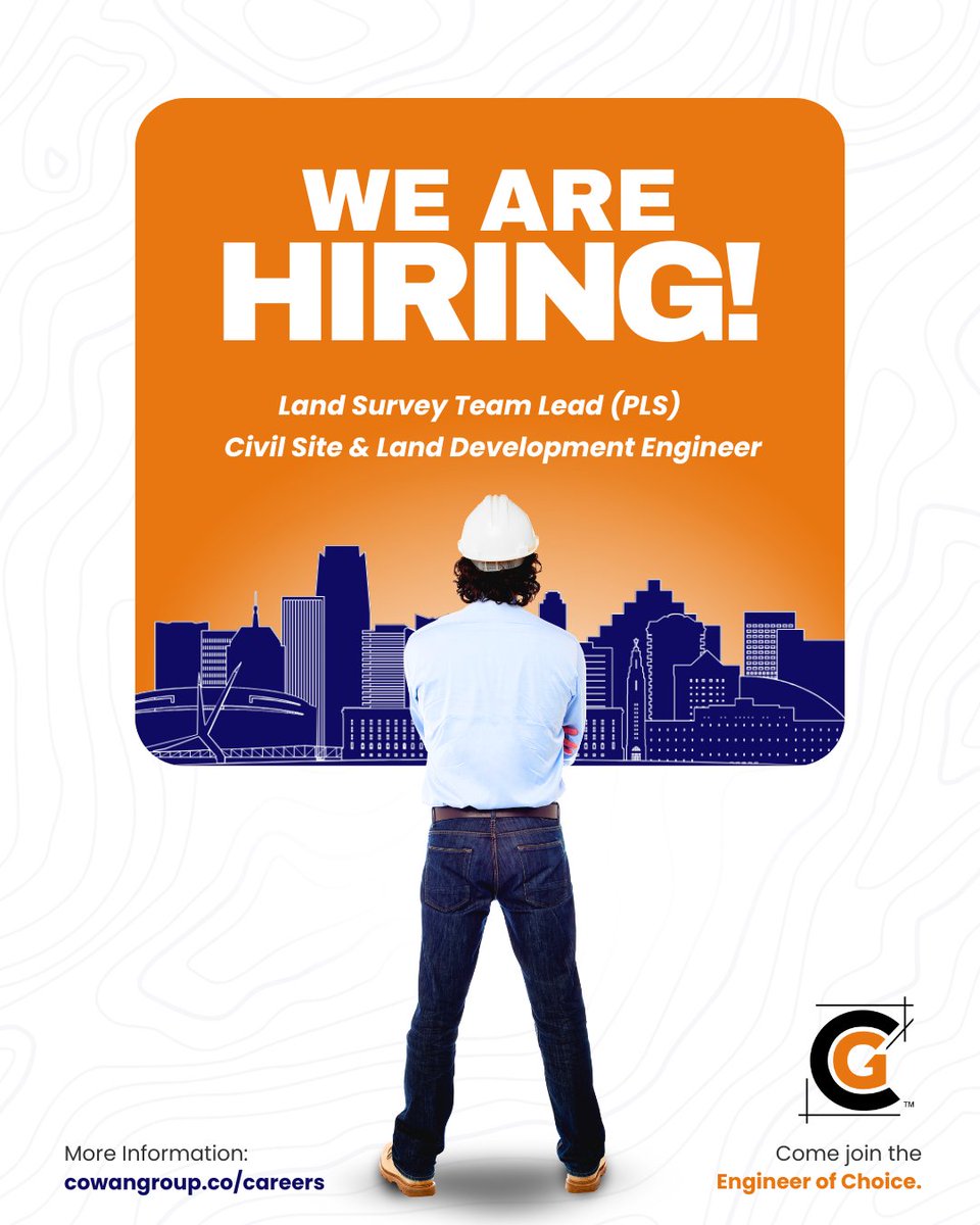 CowanGroup_Eng's tweet photo. 🚨CGE is expanding our team! We’re hiring a Land Survey Team Lead and a Civil Site &amp; Land Development Engineer to help us design and deliver projects that make a difference in Oklahoma communities. Sound like you (or someone you know)? Apply today on our website! #Hiring https://t.co/fBfISPP6sI