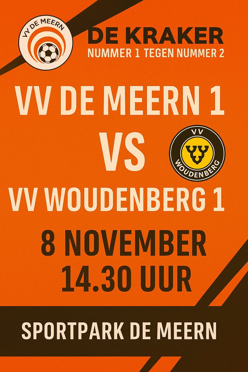 Topper bij <a href="/VVDeMeern/">V.V. De Meern</a> komende zaterdag tegen <a href="/VVWoudenberg/">v.v. Woudenberg</a> kraker nummer 1 tegen de nummer 2 💪⚽️