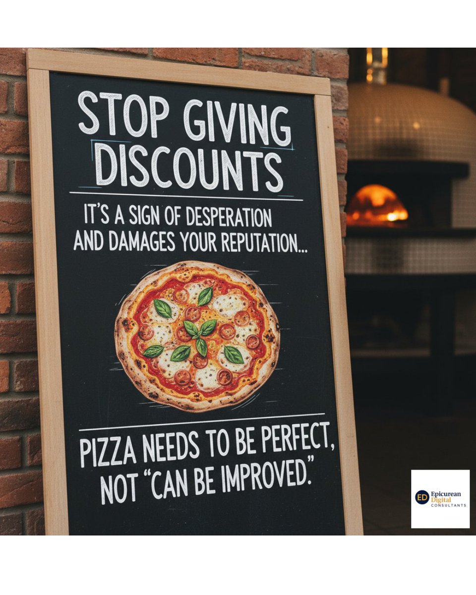EpicureanFNB's tweet image. Stop the discounts. 

Your reputation is worth more than a desperate sale. 

Focus on being PERFECT!

#PizzaPerfection
#NoDiscounts
#QualityOverQuantity
#BrandReputation
#KnowYourWorth
#ArtisanPizza
#RestaurantStrategy
#FoodBusiness