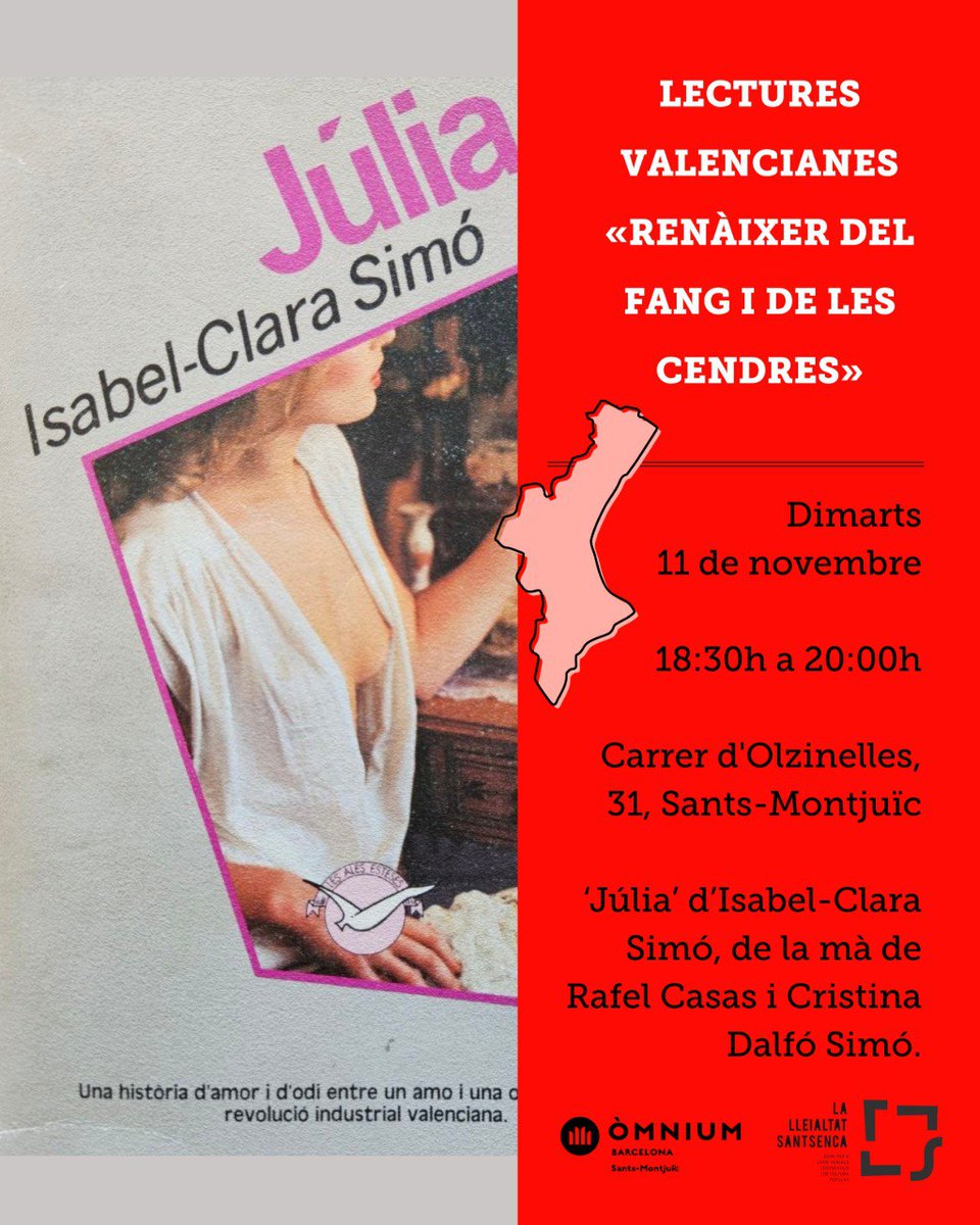 Seguim amb el cicle solidari Lectures valencianes "Renàixer del fang i de les cendres" Dts 11 a <a href="/Lleialtat/">Lleialtat Santsenca</a>  Santsenca <a href="/sants3radio/">sants3radio</a> <a href="/AnnaVillalonga/">Anna M Villalonga</a>  <a href="/ElTemps_cat/">El Temps</a> <a href="/omniumsants/">Òmnium SantsMontjuïc</a> <a href="/omnium/">Òmnium Cultural</a>  <a href="/EmmaZafon/">Emma Zafón</a>  <a href="/SilvesVilaplana/">silvestre vilaplana</a> <a href="/iolandabatalle/">Iolanda Batallé Prats</a> <a href="/elsexperts/">Els experts</a> <a href="/barrallibreBCN/">Barra/Llibre</a>