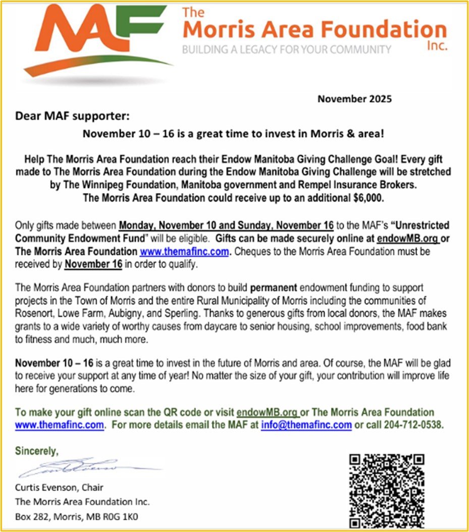 November 10 - 16 is a great time to invest in Morris &amp; Area!