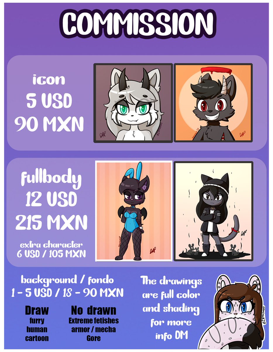 CM abiertas 
También hago nsfw a $6 dólares o $108 mxn extras 
interesados manden DM o comente esta publicación