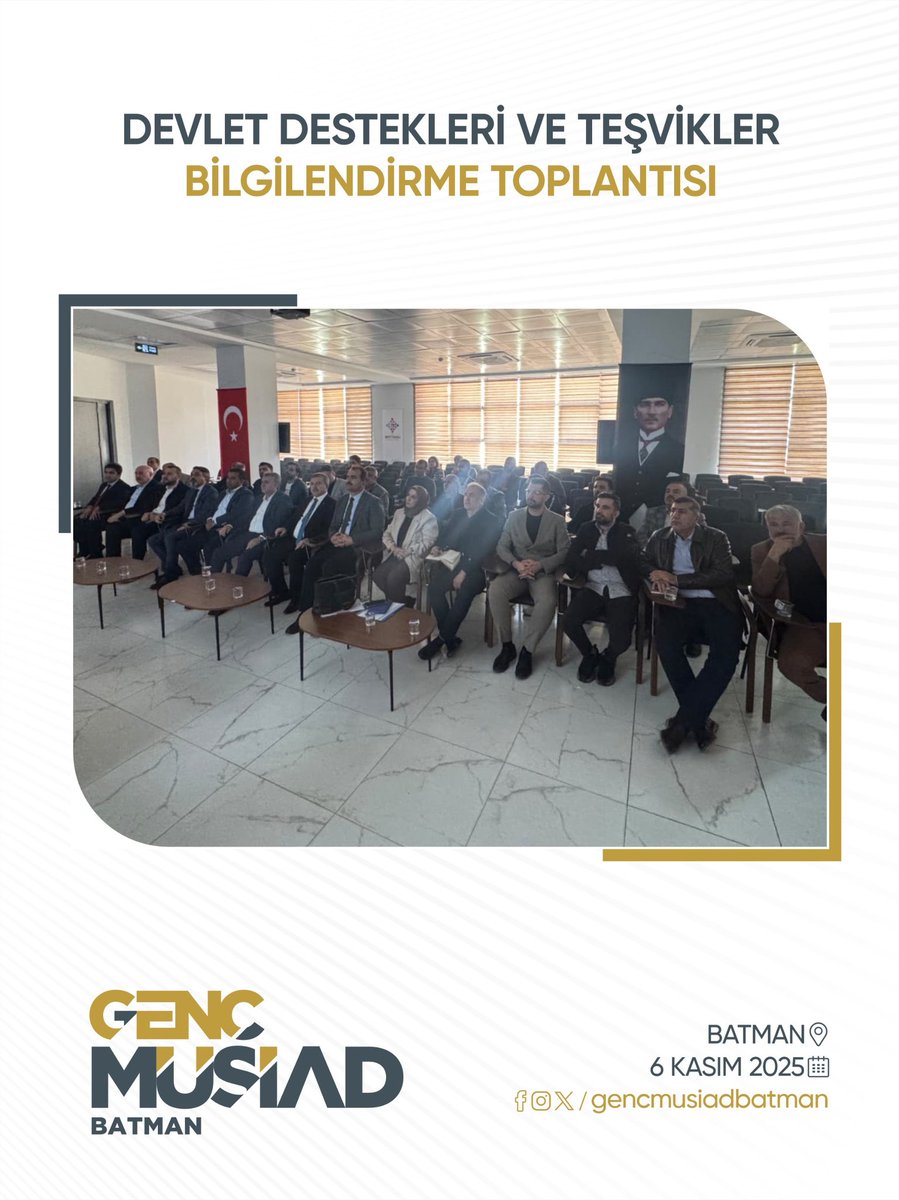 gencmusiad72's tweet photo. 📍 Batman Valiliği tarafından düzenlenen “Devlet Destekleri ve Teşvikler” bilgilendirme toplantısına Genç MÜSİAD Batman olarak biz de katıldık. 💼
Genç girişimciler olarak şehrimizin kalkınmasına katkı sunacak her adımda yer almaktan memnuniyet duyuyoruz. 💡
#GençMÜSİAD #Yatırım https://t.co/lYtFYvmkC4