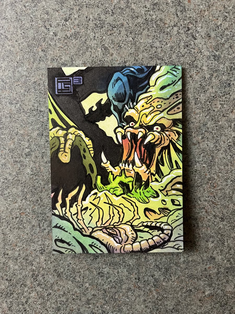 TimShinn73's tweet photo. XENOvember Day 6 and 7

Alien vs Predator 2-card puzzle. Ink, markers, pastel and paint. 

Up for grabs. $80 plus shipping. Message to claim. 

You can also message me with commission requests for any Alien Universe characters. 

#xenovember #sketchcards #alien #predator https://t.co/EfsmExzc0n