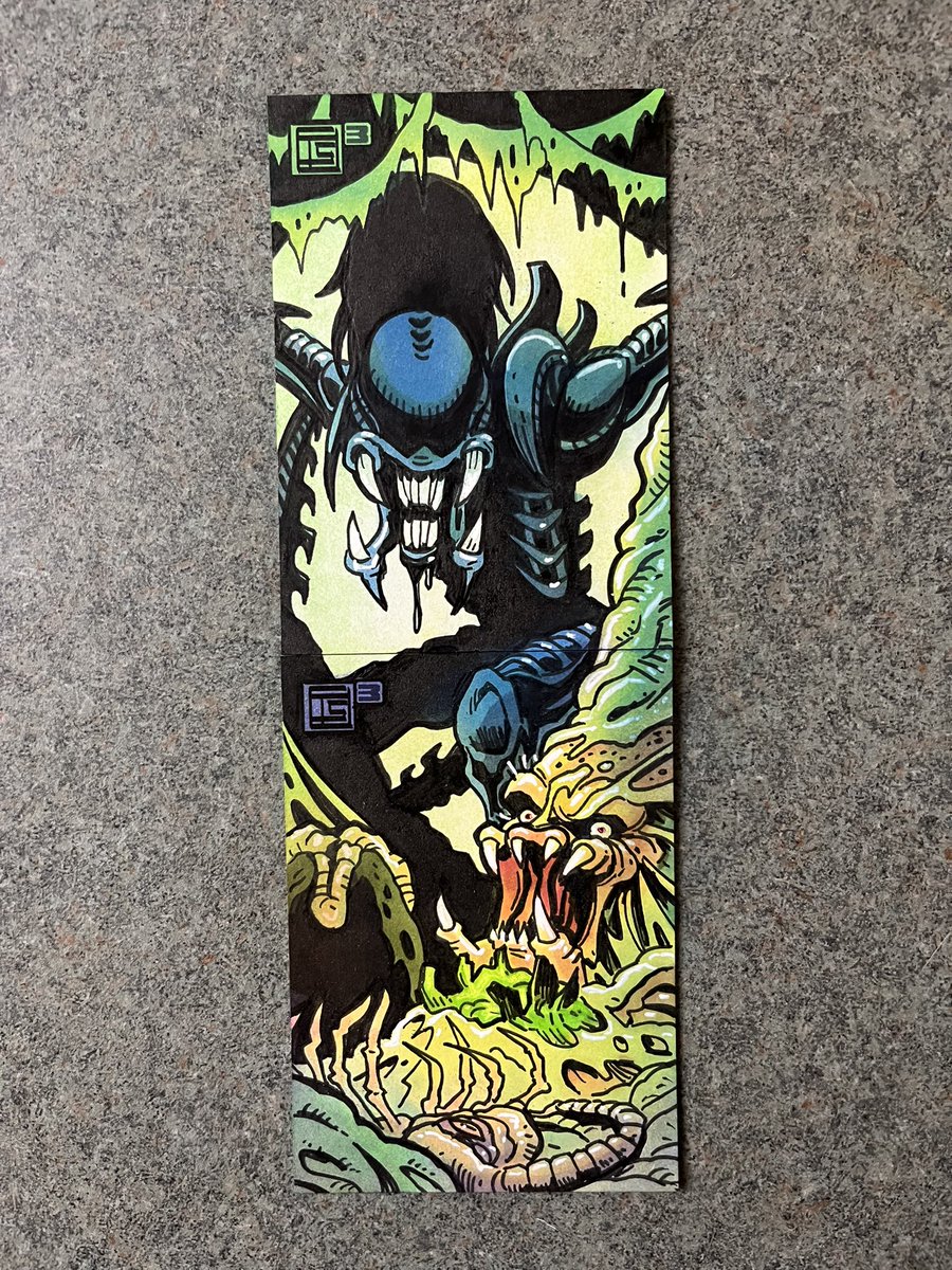 TimShinn73's tweet photo. XENOvember Day 6 and 7

Alien vs Predator 2-card puzzle. Ink, markers, pastel and paint. 

Up for grabs. $80 plus shipping. Message to claim. 

You can also message me with commission requests for any Alien Universe characters. 

#xenovember #sketchcards #alien #predator https://t.co/EfsmExzc0n