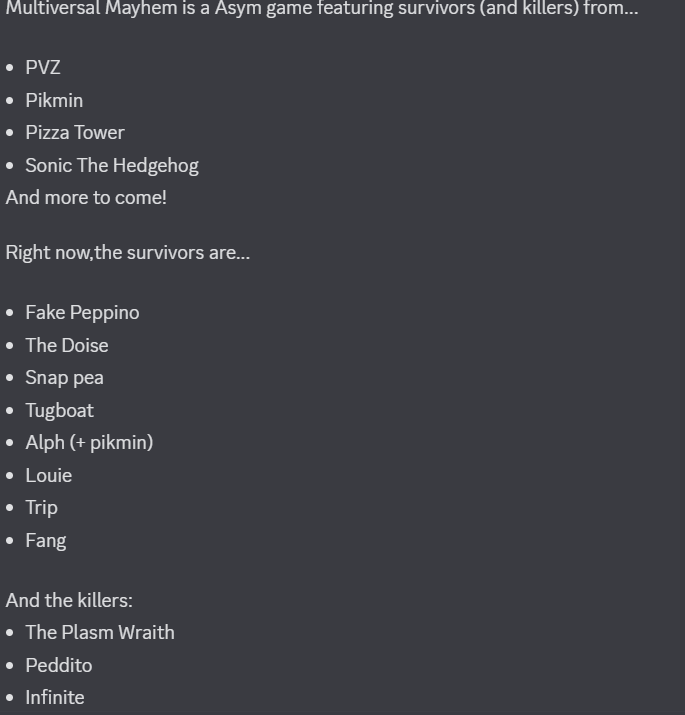 Eggythefriedegg's tweet photo. ASYM game thing idea...
(the last character on the killer side is king gnomus,it didn't fit in the image,but there would be more characters) https://t.co/81WfiARKnc