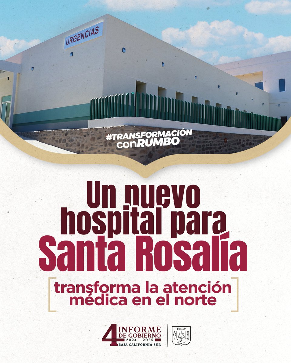 🏥🤝  El Hospital General de Santa Rosalía es ya una realidad.

Inaugurado el 22 de octubre de 2024, en colaboración con IMSS-Bienestar, acerca consulta especializada, urgencias y servicios diagnósticos a las familias del norte del estado. 

#TransformaciónConRumbo