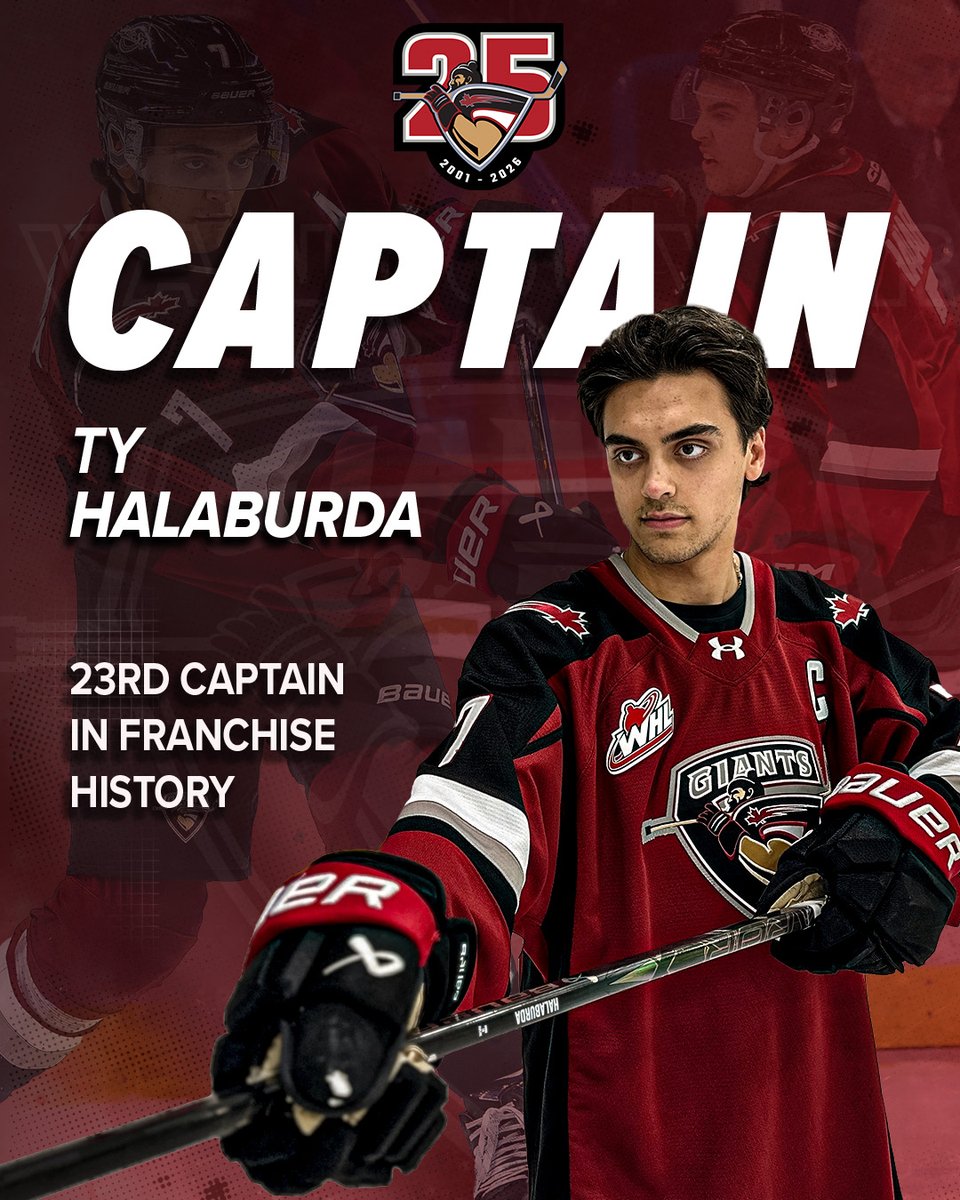 5th-year forward Ty Halaburda has been named the 23rd captain in franchise history.

"This team is my family. My goal is to win with this great group of guys and I believe we have the team to do it."

Congrats Burd on this well-deserved honour!

Details 👉 chl.ca/whl-giants/art…