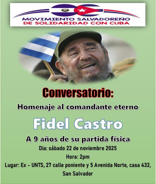 MSVCUBA26's tweet image. Conversatorio al comandante
Fidel Castro
A 9 años su partida física

En esta actividad daremos a conocer los o las ganadoras de nuestra rifa. Lo recaudado será para la compra de insumos médicos para el pueblo cubano

La Solidaridad de #Cuba nos UNE