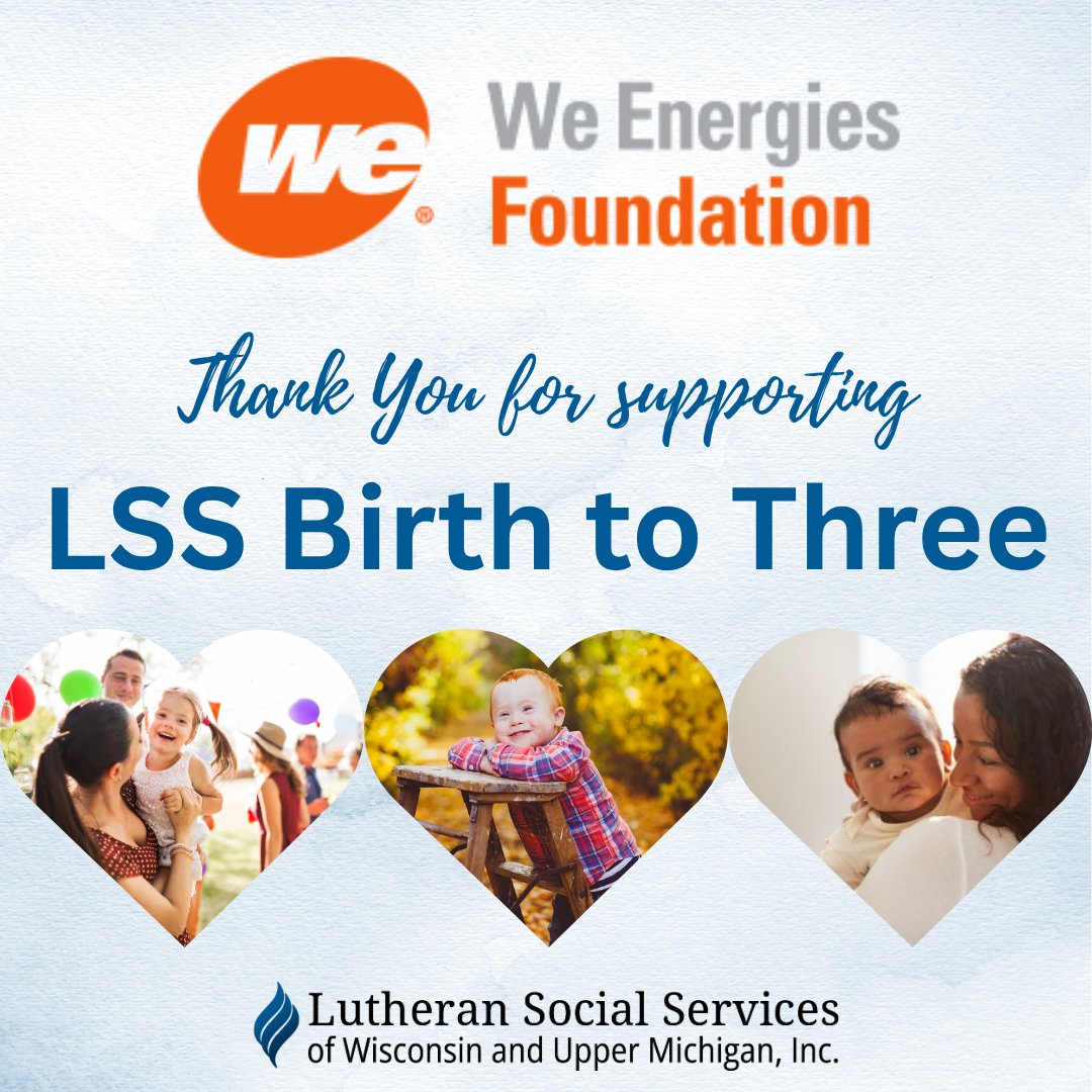 #LSS wishes a BIG thank-you to the <a href="/we_energies/">We Energies</a> Foundation for supporting Waukesha’s LITTLE ones through LSS Birth to Three!

Learn more about our supportive services throughout #Wisconsin and #UpperMichigan: lsswis.org/services/

#ThankYou #WeEnergies #BirthToThree #Waukesha