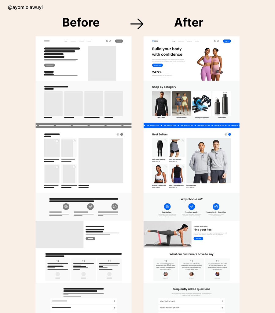 ayomiolawuyi's tweet image. 30DayUIChallenge

Day 17 ✅

Wireframe → Final design
Building better e-commerce experiences 🛍️

#UIDesign 
#30dayschallengewithPDU