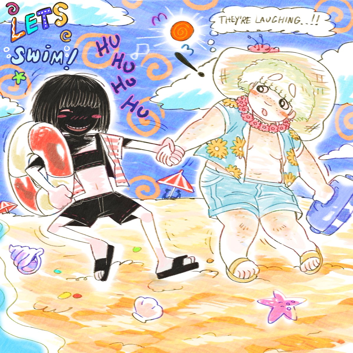 MrCaky's tweet image. theyre both agender  and dont mind any pronouns but both lean towards fem more than masc most of time, mostly clothing and presentation in general idk   they look like this in the future