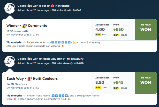 🏇 PREMIUM FREE WEEKLY GALLOPTIPS   
Discipline, Analysis &amp; daily results . 
Join now: t.me/GallopTips 
#Newcastle #Exeter #FONTWELL #HorseRacing #UKRacing #BettingTips #SportsBetting #UKHorses #DailyTips #BettingExpert #HorseTips #apuestasdeportivas