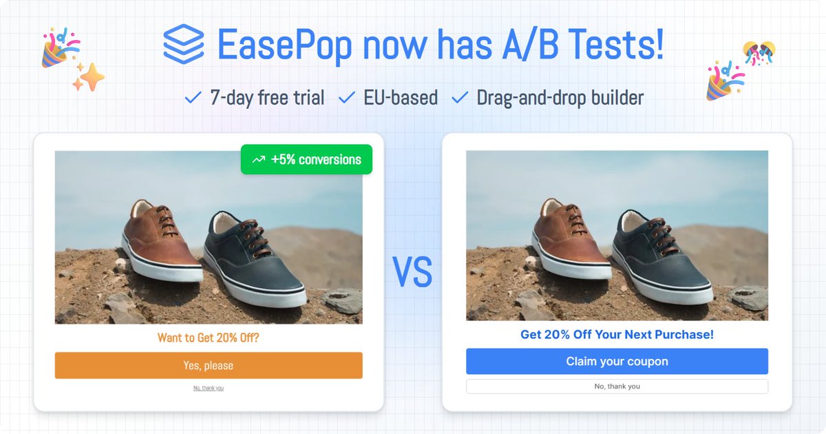 kaotechio's tweet photo. another productive day, another feature shipped ✅🎉
https://t.co/y5UFwTE5Xs now has A/B tests to compare different popup variants! https://t.co/WZO10zYkQr