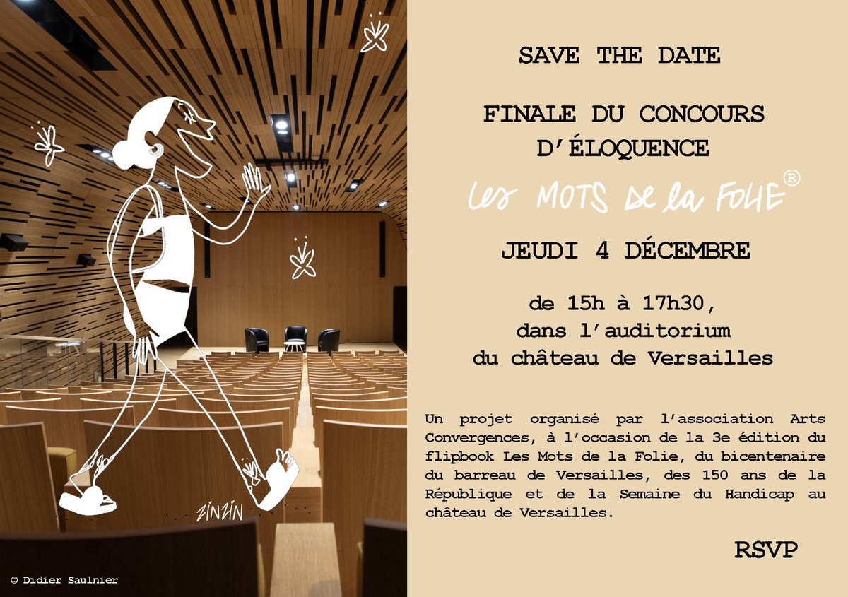 Le 4 décembre 2025 aura lieu au <a href="/CVersailles/">Château de Versailles</a>  la finale du concours d’éloquence « les mots de la folie » en partenariat avec l’association Arts Convergences et le Barreau de Versailles.