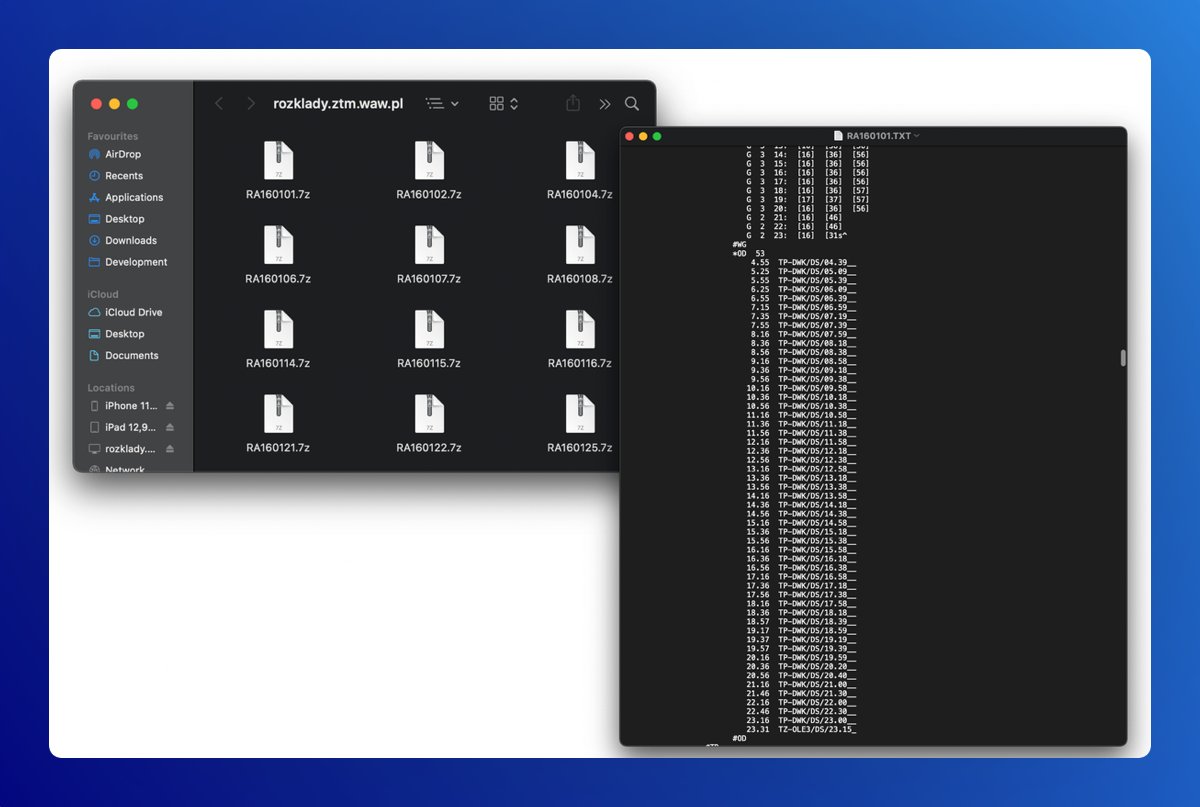 PiotrekJeremicz's tweet image. There was no fancy API, no GTFS feeds. #Warsaw provides only massive text files containing something similar to CSV. 200 MB files that were parsing by 2️⃣ hours on the #MacMIni.

Every night... ⏰

That’s how the first data pipeline for the app began.

#DevDiary #iOSDev #Backend
