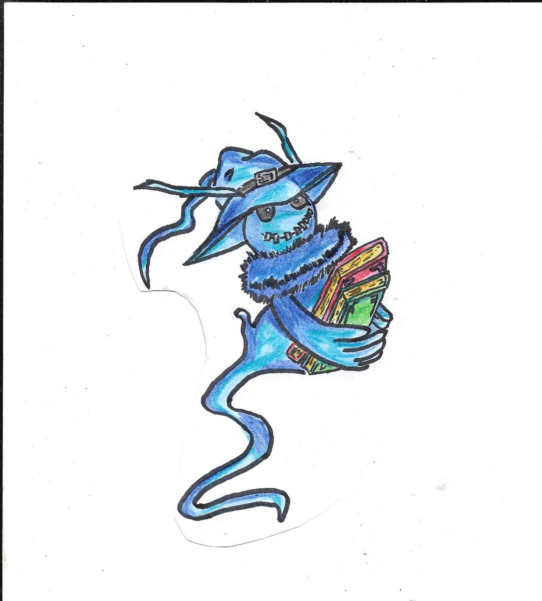 SVariocolor's tweet image. Hacía mucho tiempo que no dibujaba Digimon, así que un día fui a por mis lápices de colores e hice un Ghostmon que estudia más que yo. #digimonfanart