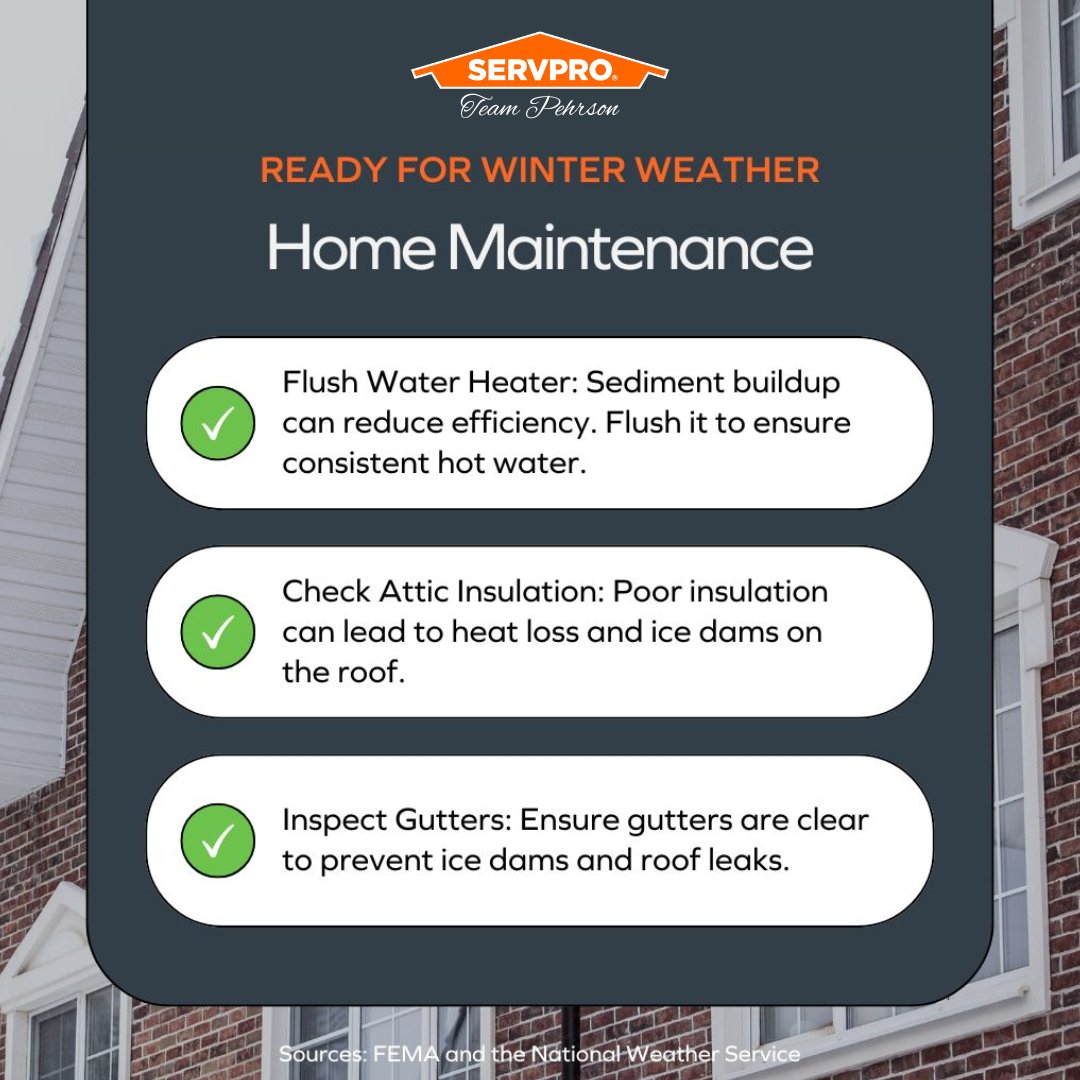 With our first official snowfall recorded today we here at SERVPRO of Duluth &amp; Superior want to remind you of some helpful tips that will help you prepare for the coming cold weather.