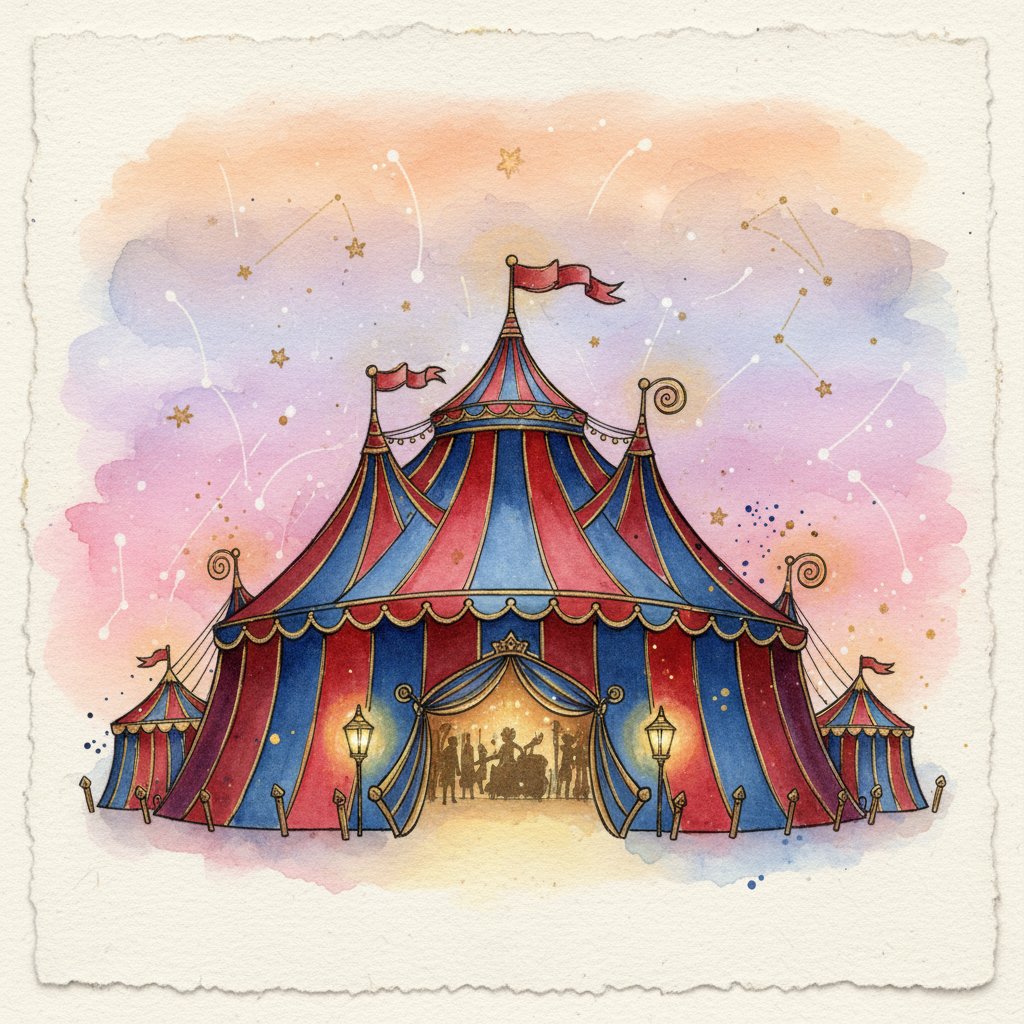 w3ll0fwyrd's tweet image. Whimsical circus tent in ink and watercolor.
#AIart #AIillustration
