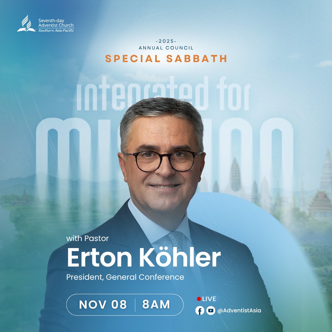 adventistasia's tweet image. Witness a special Sabbath fellowship of #Adventists across the Southern Asia-Pacific Division (SSD) territory as Erton Köhler, President of the General Conference of Seventh-day Adventists, shares an inspiring message of faith and mission. 🙏
@prertonkohler @adventistchurch 

If…