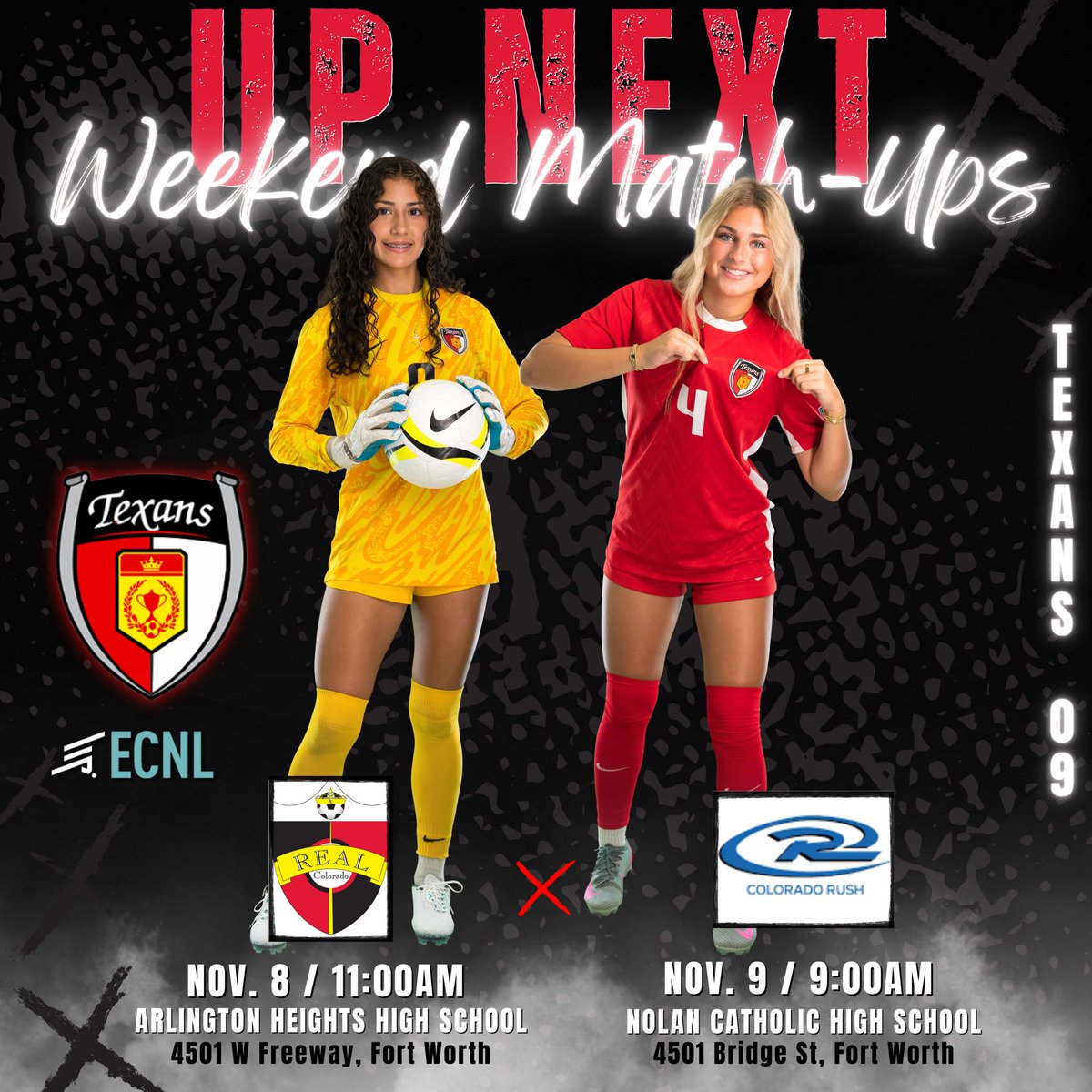 2️⃣ Games this Weekend as we host Real
Colorado Athletico &amp; Colorado Rush!

Our girls are ready! Come check us out!

<a href="/EcnlTexas/">ECNL Girls Texas Conference</a> <a href="/ECNLgirls/">ECNL Girls</a> <a href="/DTexansSC/">Dallas Texans Soccer Club</a>
<a href="/PrepSoccerTX/">Prep Soccer Texas</a> <a href="/grtorres/">Guilherme Torres</a> <a href="/PrepSoccer/">Prep Soccer ⚽️</a>
<a href="/TheSoccerWire/">SoccerWire</a> <a href="/TopDrawerSoccer/">TopDrawerSoccer</a>