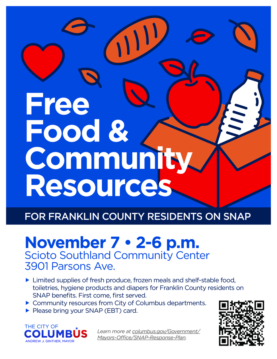OfficeonAging's tweet photo. 🍎 Franklin County SNAP residents — get FREE food &amp; essentials Nov 6–12!

Fresh produce, frozen meals, diapers &amp; more (while supplies last).
📍 Scioto Southland, Linden &amp; Far East Centers
🧾 Bring your EBT card
🔗 https://t.co/TQm4MTz9TH https://t.co/z6BrUoHFq6