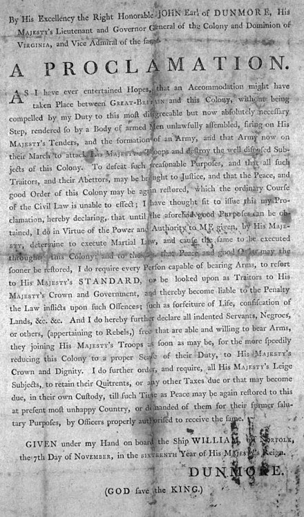 On this day in 1775, the British government offers freedom to any American slave who escapes and joins the fight against the rebellion. Dunmore's Proclamation as it's known is the first act of emancipation in U.S. history. More than 80,000 will escape slavery during the war.
