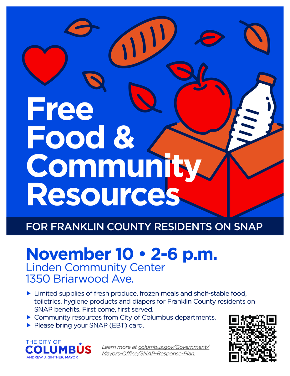 OfficeonAging's tweet photo. 🍎 Franklin County SNAP residents — get FREE food &amp; essentials Nov 6–12!

Fresh produce, frozen meals, diapers &amp; more (while supplies last).
📍 Scioto Southland, Linden &amp; Far East Centers
🧾 Bring your EBT card
🔗 https://t.co/TQm4MTz9TH https://t.co/z6BrUoHFq6