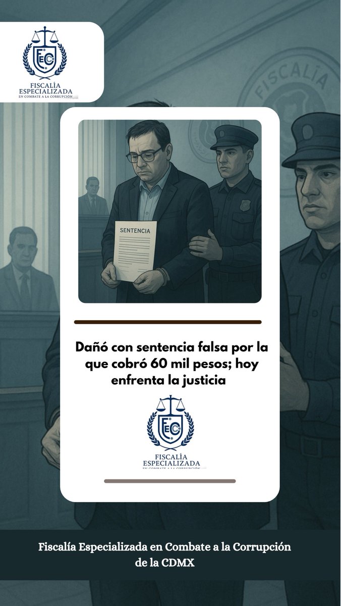 FECCCDMX's tweet image. La FECC informó que Ricardo “N” fue vinculado a proceso por presuntamente entregar una sentencia falsa y cobrar $60 mil a una mujer. El documento nunca fue emitido por el juzgado. Un juez le impuso prisión preventiva. La víctima busca justicia.
#FECC #FiscalíaAnticorrupción #CDMX