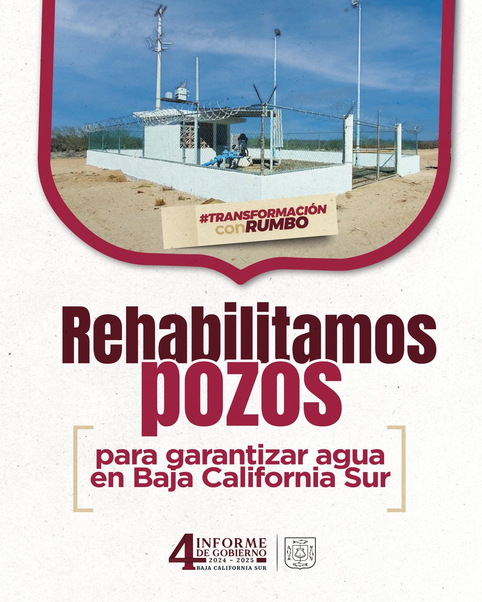 💧🤝  Rehabilitamos y equipamos el pozo No. 1 del acueducto Palo Verde–Santa Rosalía, garantizando el abastecimiento de agua para familias de #Mulegé y #Comondú.

Aseguramos el recurso más vital para vivir con bienestar. 

#TransformaciónConRumbo