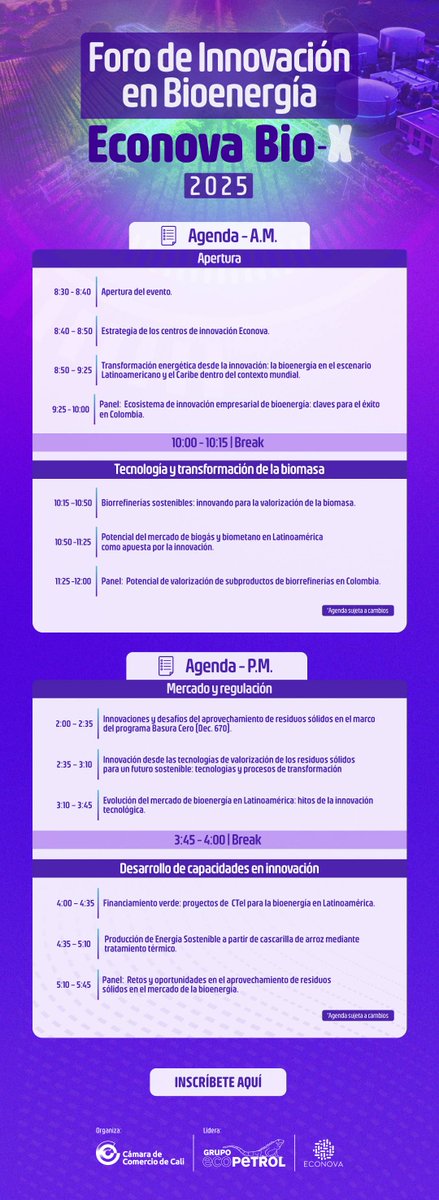 Invitamos al #TejidoEmpresarial del #ValleDelCauca a participar en el Foro de Innovación en Bioenergía – #EconovaBioX 2025 para conocer acerca de las últimas tecnologías, experiencias y casos de éxito que están revolucionando al sector energético ➡ ccc.org.co/econova-biox/
