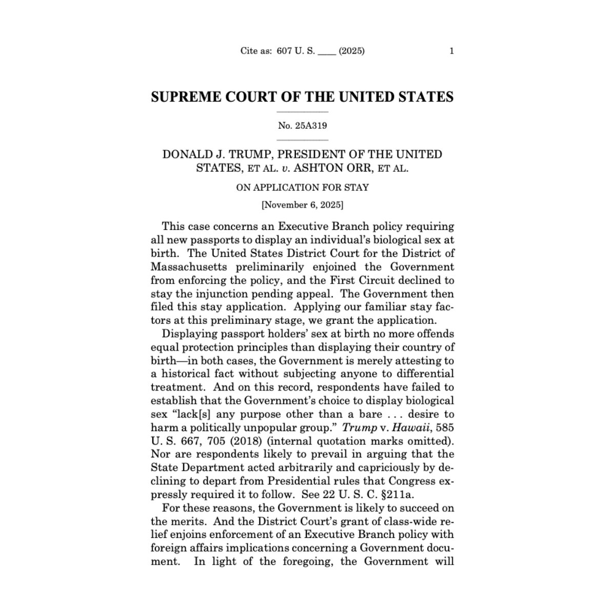 🚨BREAKING: The Supreme Court has ruled that the federal government may list sex on passports according to biological sex, not “self-identified gender.”

A HUGE win for common sense!