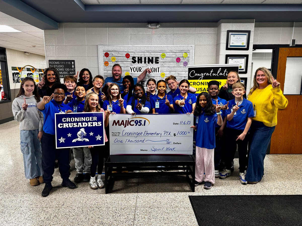 FWCommSchools's tweet photo. #Croninger Elementary showed its amazing #schoolspirit & WON the @majic951 School Spirit Contest, sponsored by @profedcu. Thanks to our incredible community, Croninger received $1,000 to go towards new furniture in the Communication & Art rooms. #ItStartsWithYourSchools https://t.co/limRV00fmE