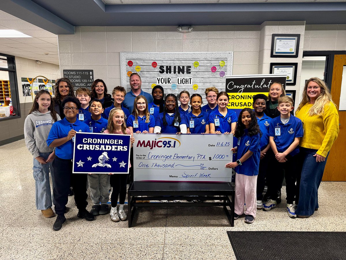 FWCommSchools's tweet photo. #Croninger Elementary showed its amazing #schoolspirit & WON the @majic951 School Spirit Contest, sponsored by @profedcu. Thanks to our incredible community, Croninger received $1,000 to go towards new furniture in the Communication & Art rooms. #ItStartsWithYourSchools https://t.co/limRV00fmE