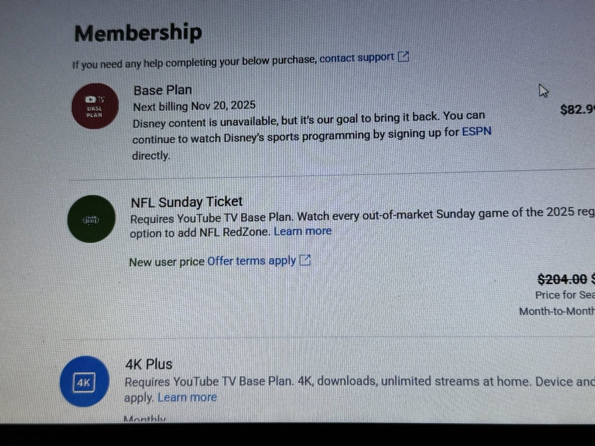 mflory33's tweet photo. So does @YouTubeTV not want to bring back ABC and ESPN? To me it looks like YouTubeTV is promoting folks to sign up for ESPN. Not looking good. If this doesn’t end soon I might cancel. https://t.co/eS6Zmqvxpu