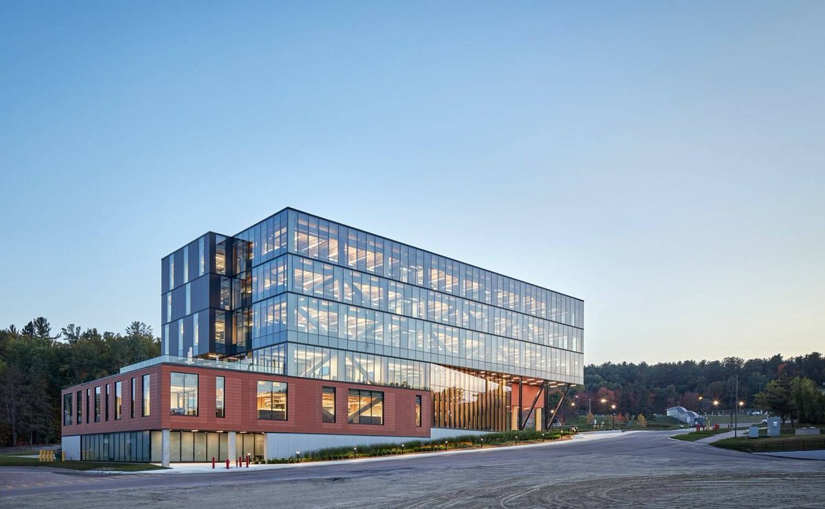Architizer's tweet photo. Featuring a six-story mass timber frame, the Science Collaboration Centre at Canadian Nuclear Laboratories supports collaborative research while meeting federal net-zero carbon-ready standards.

📍Chalk River, Canada
Project by: HDR
Photos by: Kevin Belanger
Details: https://t.co/oAjv1ndjcg