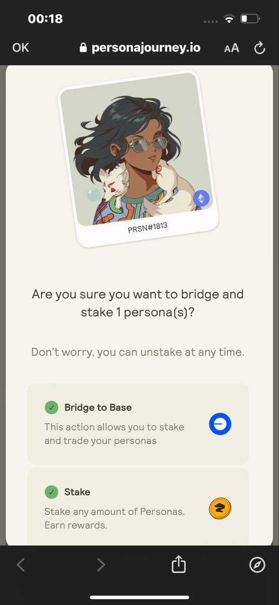 Like 56% of <a href="/Persona_Journey/">Persona</a> holders

I recently decided to stake my NFT

Smooth process, quickly done