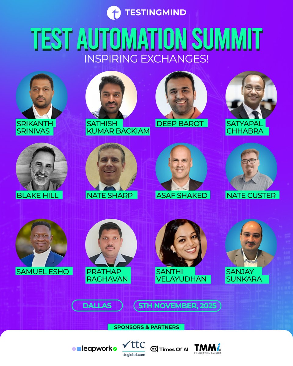 testingmindcon's tweet image. 🌟 What an Incredible Day in Dallas! Thank You for Making the Test Automation Summit a Huge Success! 🌟

The Test Automation Summit – Dallas was an unforgettable gathering of innovation, collaboration, and forward-thinking discussions on the future of AI, QA, and Test Automation.…