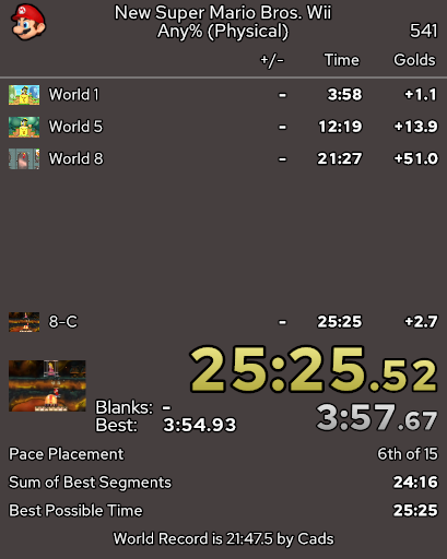 My NSMBW run at <a href="/preventathon/">Preventathon</a> 6 is my new fastest marathon time for this category. This is also only EIGHT seconds faster than my PB back in December 2024 - the video of said PB I had submitted for <a href="/UKSGMarathon/">UKSG Marathon</a> Red 2025!